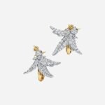 Pre-Owned Tiffany Bird on a Rock Bird Earrings in Platinum and 18K Yellow Gold with Diamonds