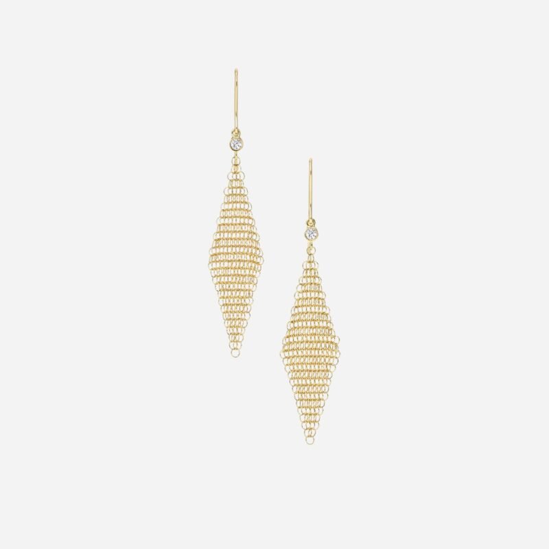 Pre-Owned Tiffany & Co. Elsa Peretti® Mesh Earrings in 18K Yellow Gold with Round Brilliant Diamonds, Mini, 2", 0.06 Carat Total Weight
