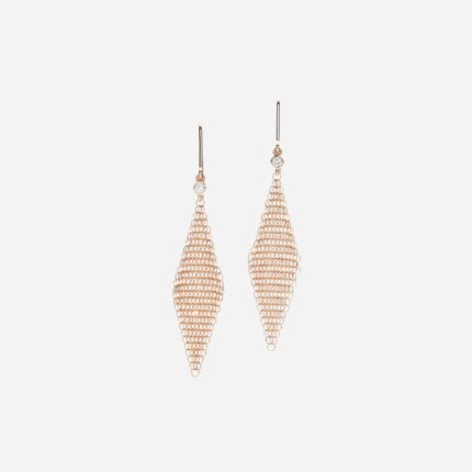 Pre-Owned Tiffany & Co. Elsa Peretti® Mesh Earrings in 18K Rose Gold with Round Brilliant Diamonds, Mini, 2", 0.04 Carat Total Weight