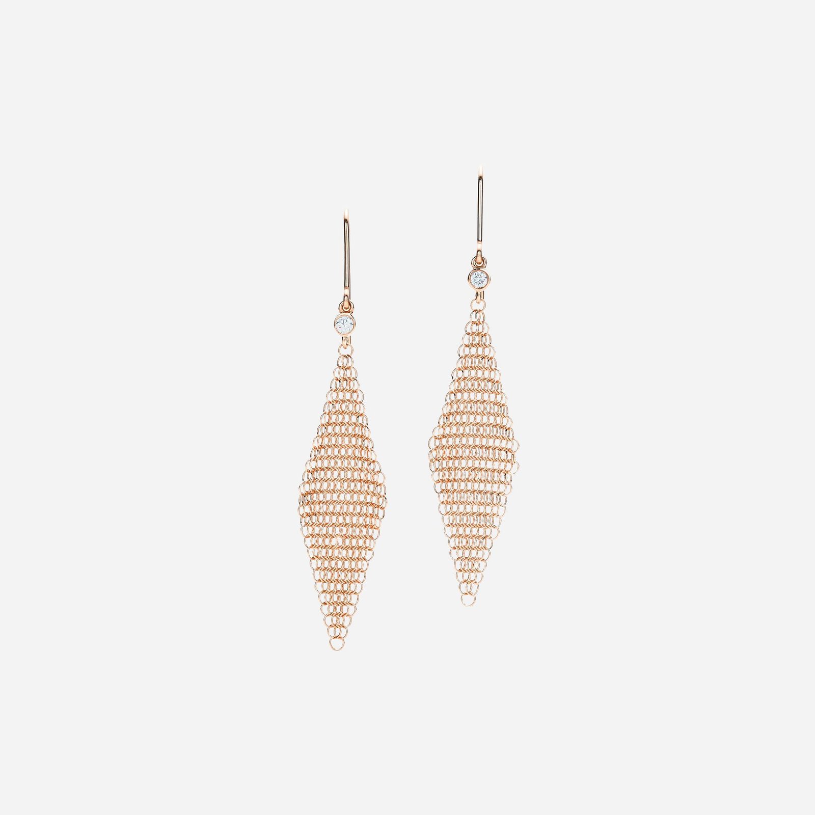 Pre-Owned Tiffany & Co. Elsa Peretti® Mesh Earrings in 18K Rose Gold with Round Brilliant Diamonds, Mini, 2, 0.04 Carat Total Weight Pre-Owned Tiffany & Co. Elsa Peretti® Mesh Earrings in 18K Rose Gold with Round Brilliant Diamonds, Mini, 2", 0.04 Carat Total Weight