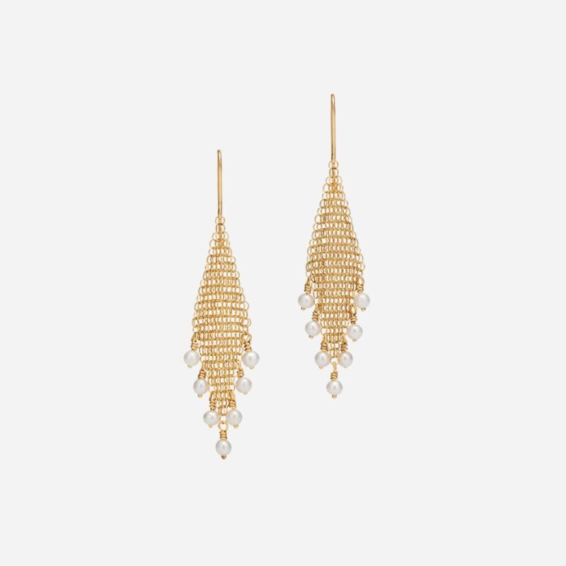 Pre-Owned Tiffany & Co. Elsa Peretti® Mesh Fringe Earrings in 18K Yellow Gold with Freshwater Cultured Pearls, 2"