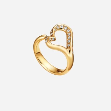 Pre-Owned Tiffany & Co. Elsa Peretti® Open Heart Ring in 18K Yellow Gold with Pavé Diamonds