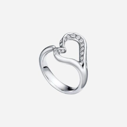 Pre-Owned Tiffany & Co. Elsa Peretti® Open Heart Ring in Platinum with Pavé Diamonds