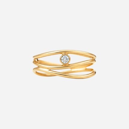 Pre-Owned Tiffany & Co. Elsa Peretti® Wave Three-Row Diamond Ring in 18K Gold with Round Brilliant Diamond