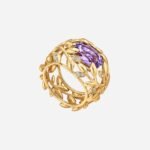 Pre-Owned Tiffany & Co. Paloma Picasso® Olive Leaf Amethyst Ring in 18K Yellow Gold with Amethyst and Diamonds - Image 3