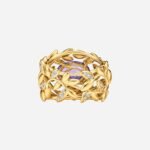 Pre-Owned Tiffany & Co. Paloma Picasso® Olive Leaf Amethyst Ring in 18K Yellow Gold with Amethyst and Diamonds - Image 2