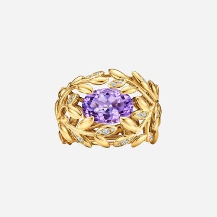 Pre-Owned Tiffany & Co. Paloma Picasso® Olive Leaf Amethyst Ring in 18K Yellow Gold with Amethyst and Diamonds