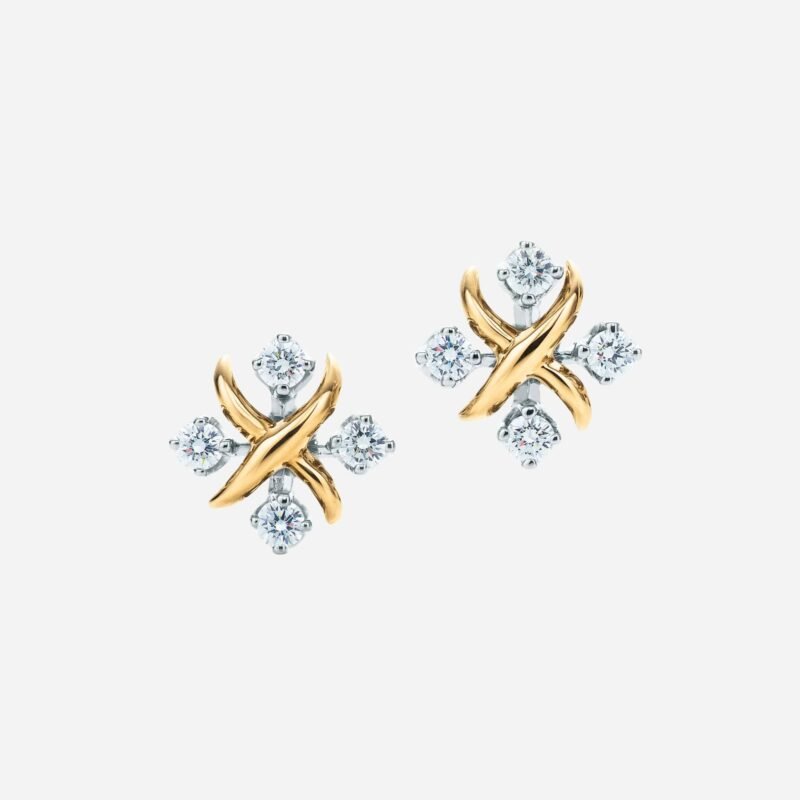 Pre-Owned Tiffany & Co. Sixteen Stone Earrings in Platinum and 18K Yellow Gold with Round Brilliant Diamonds