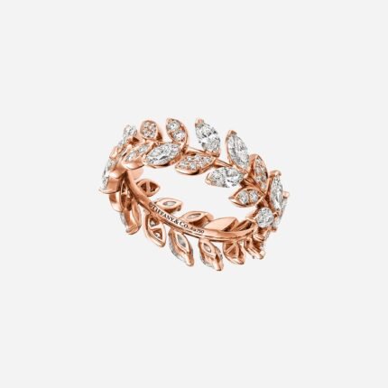 Pre-Owned Tiffany & Co. Tiffany Victoria® Diamond Vine Band Ring in 18K Rose Gold with Round Brilliant and Marquise Diamonds