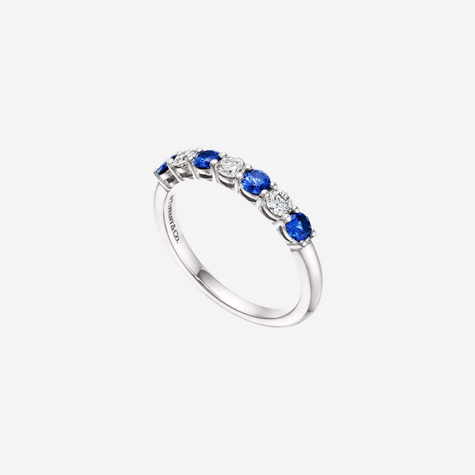Pre-Owned Tiffany Forever Band Ring in Platinum with a Half-Circle of Sapphires & Diamonds (1) Pre-Owned Tiffany Forever Band Ring in Platinum with a Half-Circle of Sapphires & Diamonds