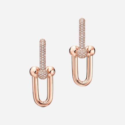 Pre-Owned Tiffany HardWear Large Link Earrings in 18K Rose Gold with Pavé Diamonds