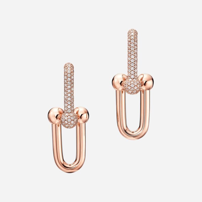 Pre-Owned Tiffany HardWear Large Link Earrings in 18K Rose Gold with Pavé Diamonds