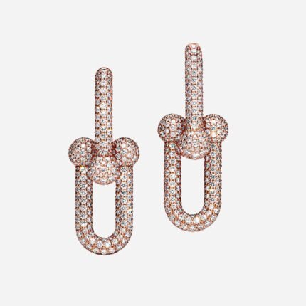 Pre-Owned Tiffany HardWear Large Link Earrings in 18K Rose Gold with Pavé Diamonds