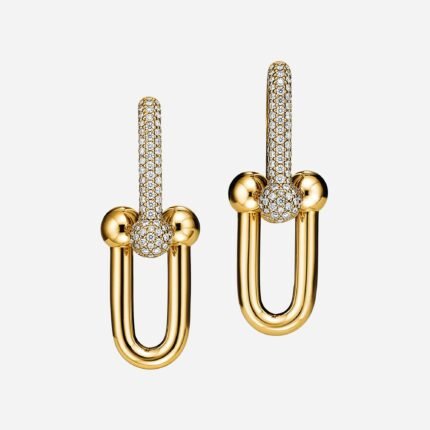 Pre-Owned Tiffany HardWear Large Link Earrings in 18K Yellow Gold with Pavé Diamonds