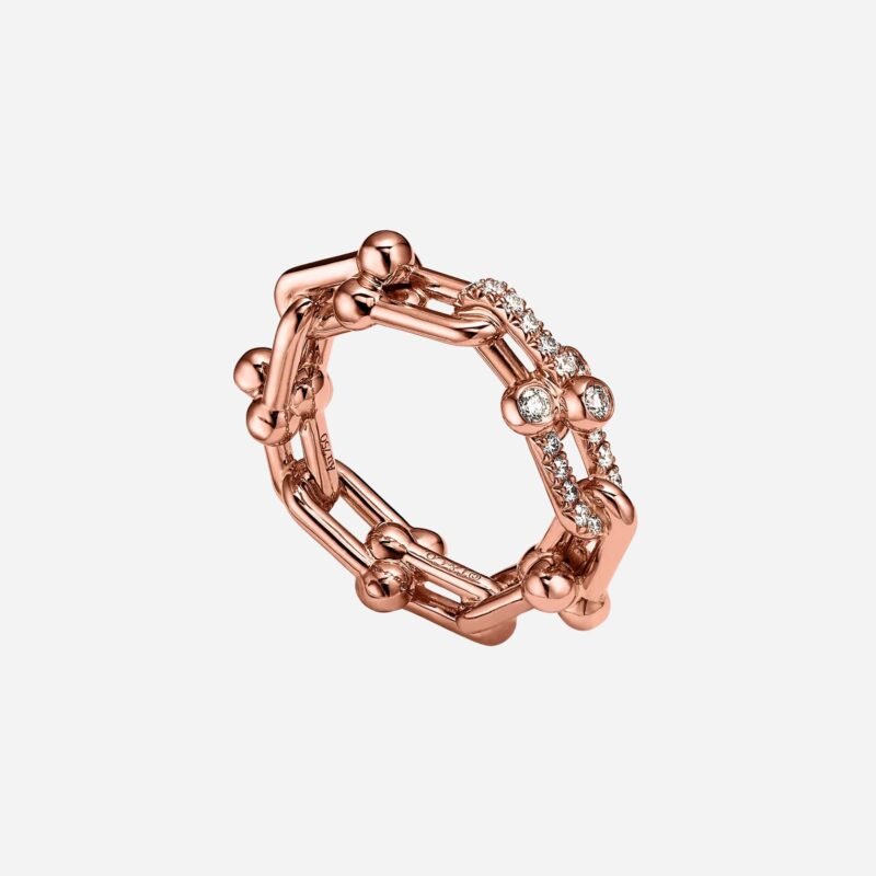Pre-Owned Tiffany HardWear Small Link Ring in 18K Rose Gold with Diamonds