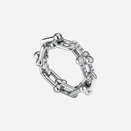 Pre-Owned Tiffany HardWear Small Link Ring in 18K White Gold with Diamonds