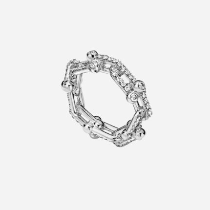 Pre-Owned Tiffany HardWear Small Link Ring in 18K White Gold with Pavé Diamonds