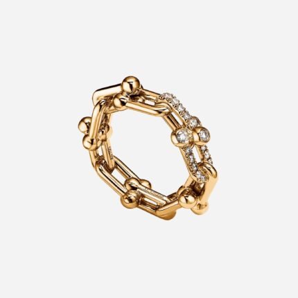 Pre-Owned Tiffany HardWear Small Link Ring in 18K Yellow Gold with Diamonds