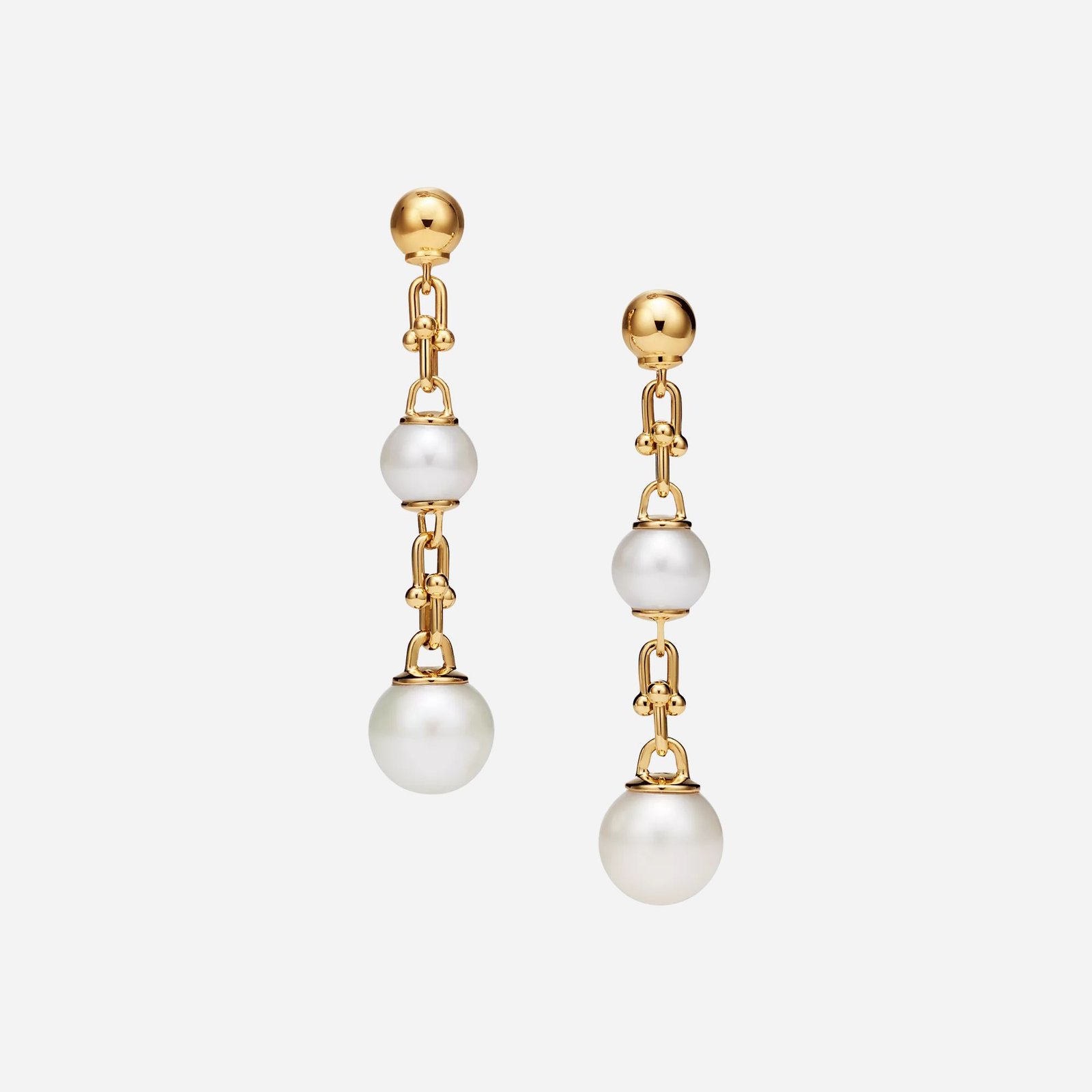 Pre-Owned Tiffany HardWear Triple Drop Link Earrings in 18K Yellow Gold with Freshwater Pearls (2) Pre-Owned Tiffany HardWear Triple Drop Link Earrings in 18K Yellow Gold with Freshwater Pearls