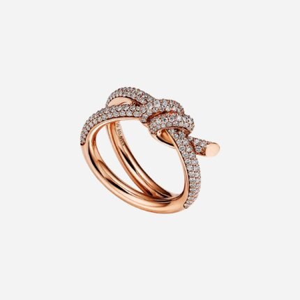 Pre-Owned Tiffany Knot Double Row Ring in 18K Rose Gold with Diamonds