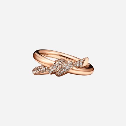 Pre-Owned Tiffany Knot Double Row Ring in 18K Rose Gold with Diamonds