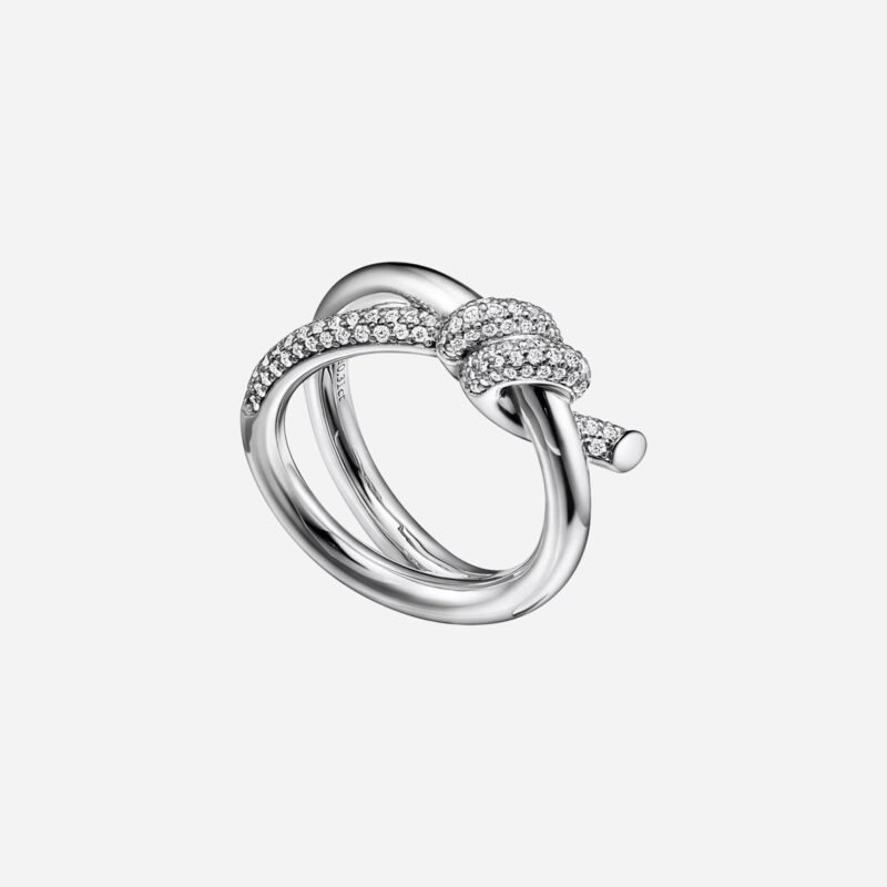 Pre-Owned Tiffany Knot Double Row Ring in 18K White Gold with Diamonds