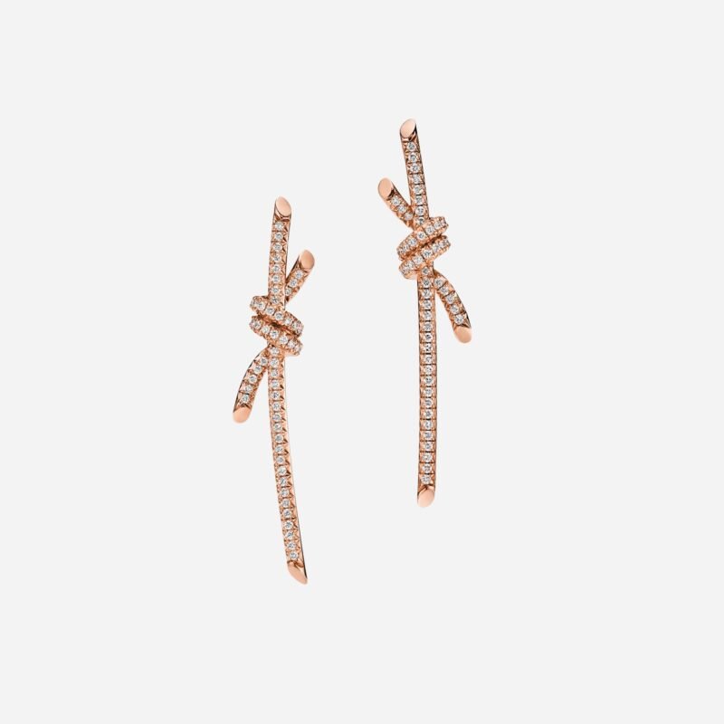 Pre-Owned Tiffany Knot Drop Earrings in 18K Rose Gold with Diamonds