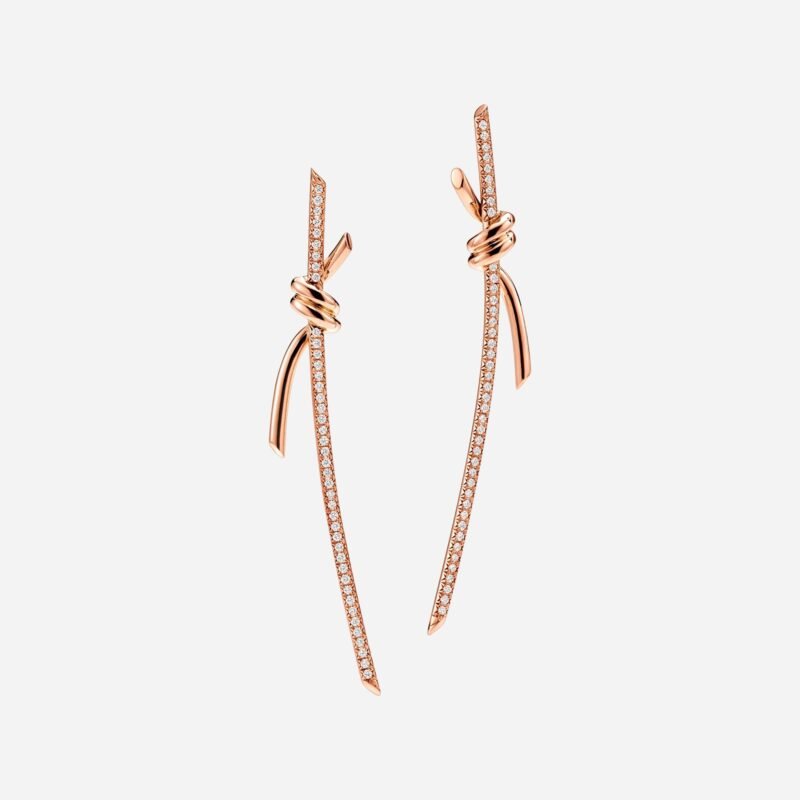 Pre-Owned Tiffany Knot Drop Earrings in 18K Rose Gold with Diamonds