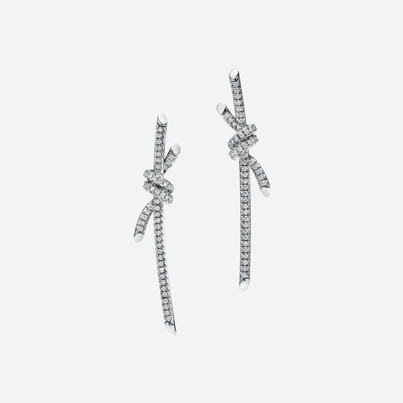 Pre-Owned Tiffany Knot Drop Earrings in 18K White Gold with Diamonds