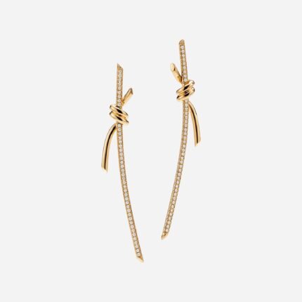 Pre-Owned Tiffany Knot Drop Earrings in 18K Yellow Gold with Diamonds