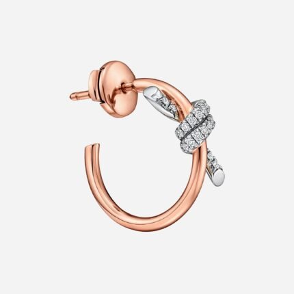 Pre-Owned Tiffany Knot Hoop Earrings in 18K Rose Gold and Platinum with Diamonds