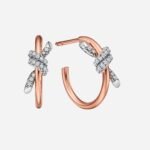 Pre-Owned Tiffany Knot Hoop Earrings in 18K Rose Gold and Platinum with Diamonds - Image 2