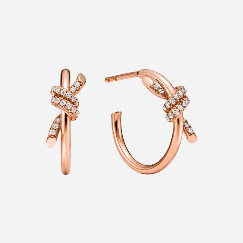 Pre-Owned Tiffany Knot Hoop Earrings in 18K Rose Gold with Diamonds