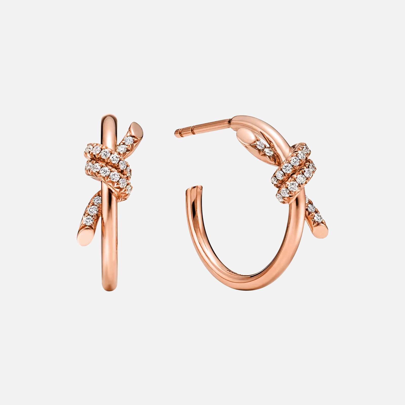 Pre-Owned Tiffany Knot Hoop Earrings in 18K Rose Gold with Diamonds (2) Pre-Owned Tiffany Knot Hoop Earrings in 18K Rose Gold with Diamonds
