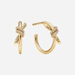 Pre-Owned Tiffany Knot Hoop Earrings in 18K Yellow Gold with Diamonds