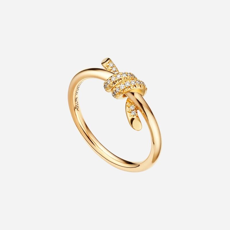 Pre-Owned Tiffany Knot Ring in 18K yellow gold with round brilliant diamonds, inspired by Tiffany’s archival 1889 bow design.