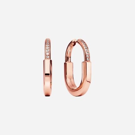 Pre-Owned Tiffany Lock Earrings in 18K Rose Gold with Diamonds, Medium