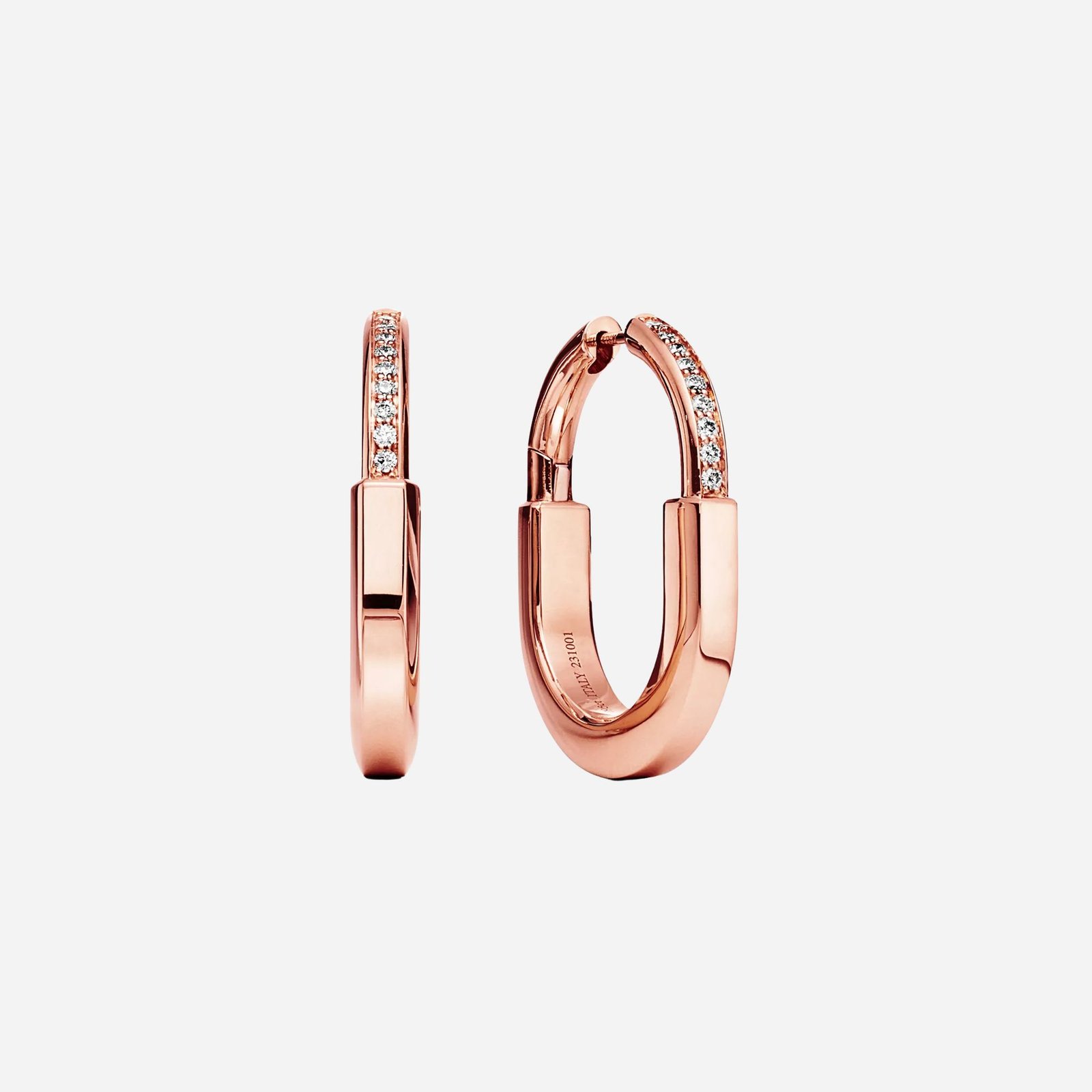 Pre-Owned Tiffany Lock Earrings in 18K Rose Gold with Diamonds, Medium (2) Pre-Owned Tiffany Lock Earrings in 18K Rose Gold with Diamonds, Medium