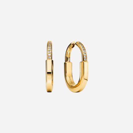 Pre-Owned Tiffany Lock Earrings in 18K Yellow Gold with Diamonds, Medium