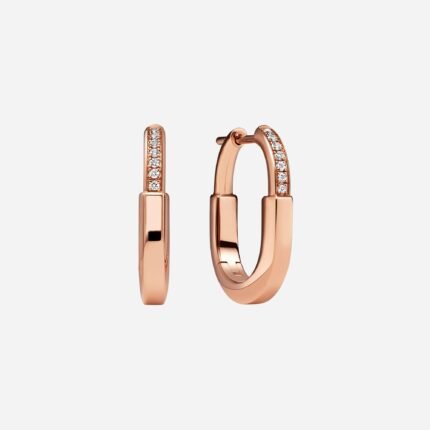 Pre-Owned Tiffany Lock Small Earrings in 18K Rose Gold with Diamonds