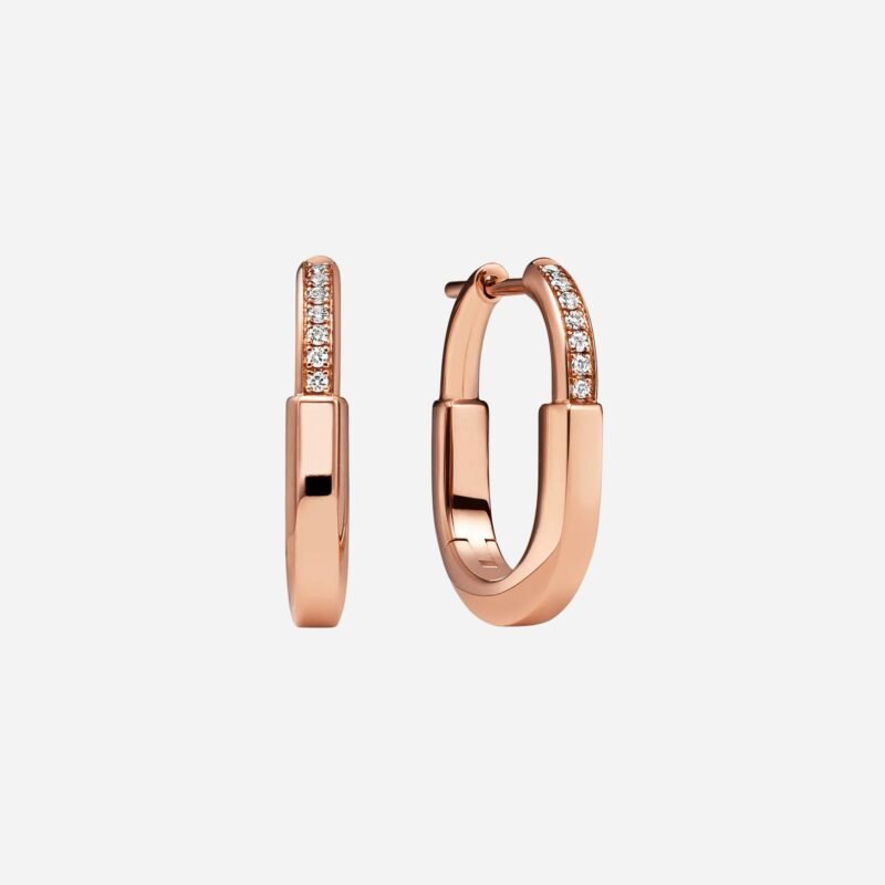 Pre-Owned Tiffany Lock Small Earrings in 18K Rose Gold with Diamonds