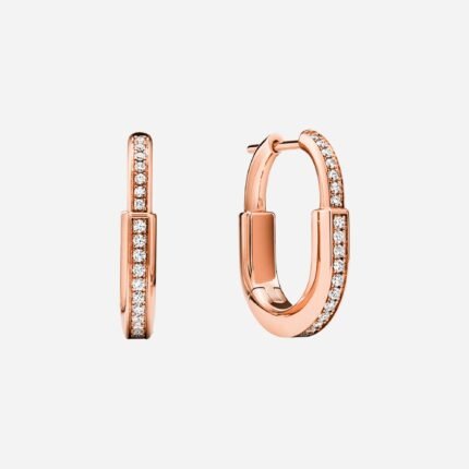 Pre-Owned Tiffany Lock Small Lock Earrings in 18K Rose Gold with Pavé Diamonds