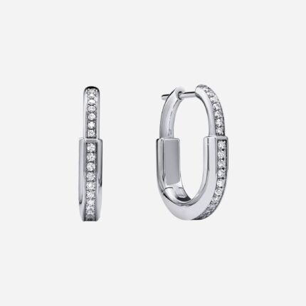 Pre-Owned Tiffany Lock Small Lock Earrings in 18K White Gold with Pavé Diamonds