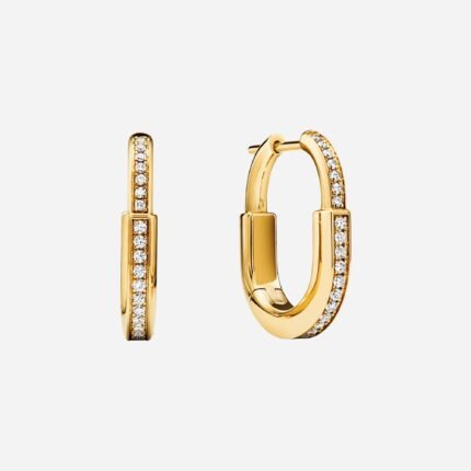 Pre-Owned Tiffany Lock Small Lock Earrings in 18K Yellow Gold with Pavé Diamonds
