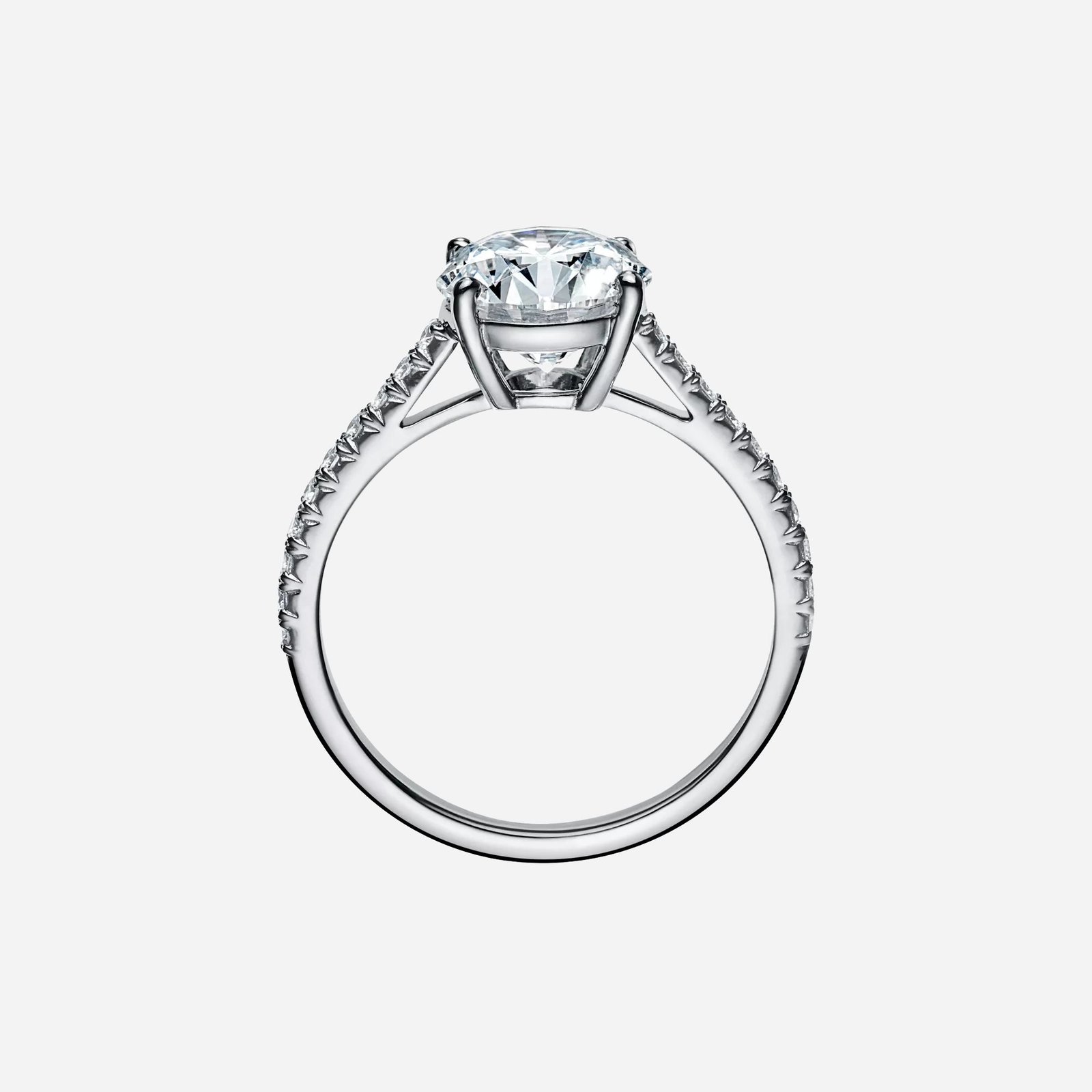 Pre-Owned Tiffany Novo® Round Brilliant Engagement Ring with a Pavé Diamond Platinum Band Pre-Owned Tiffany Novo® Round Brilliant Engagement Ring with a Pavé Diamond Platinum Band