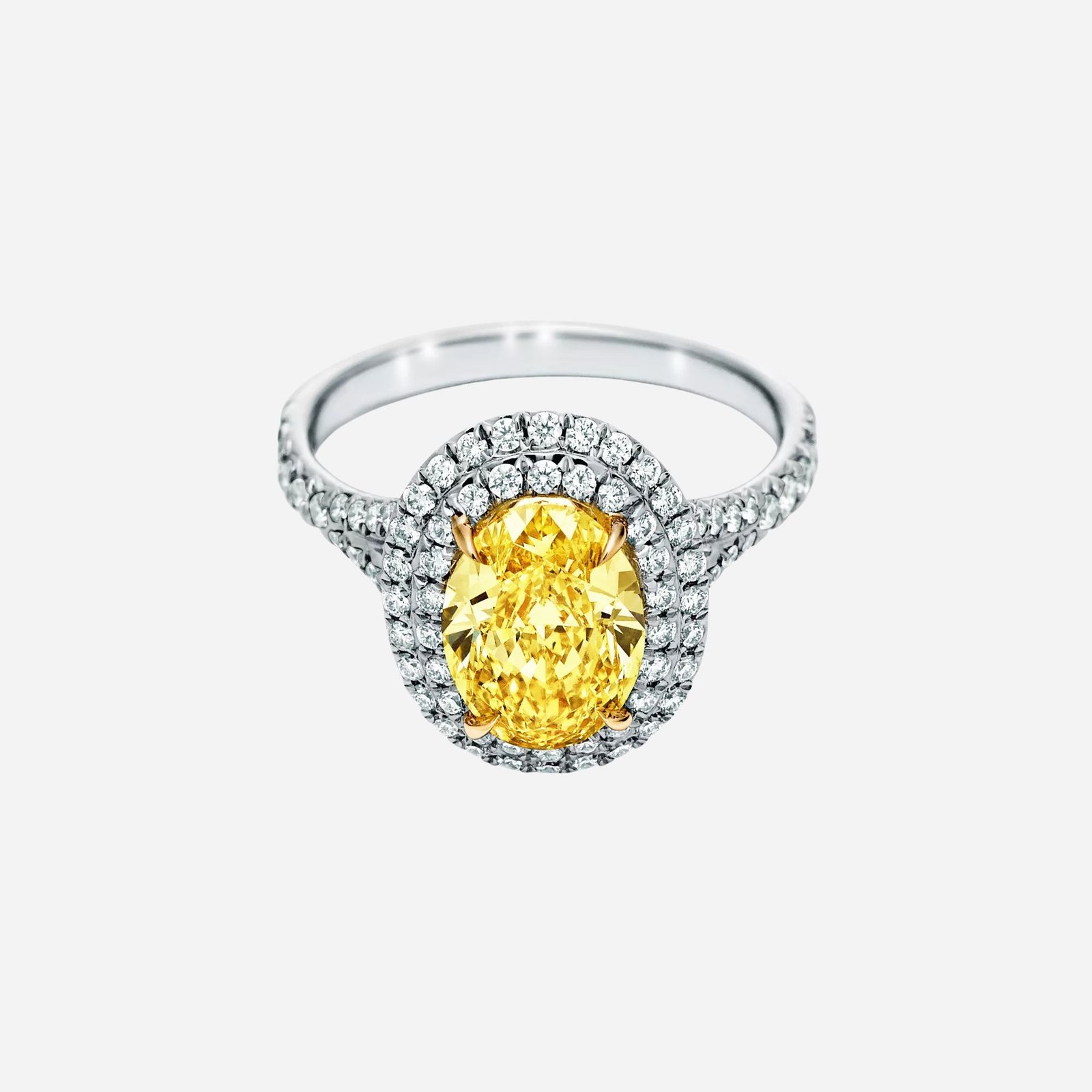 Pre-Owned Tiffany Soleste® Oval Yellow Diamond Double Halo Engagement Ring in Platinum (1) Pre-Owned Tiffany Soleste® Oval Yellow Diamond Double Halo Engagement Ring in Platinum