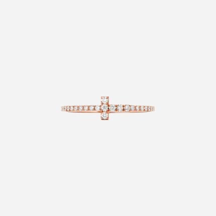 Pre-Owned Tiffany T Diamond Wire Band Ring in 18K Rose Gold with Round Brilliant Diamonds