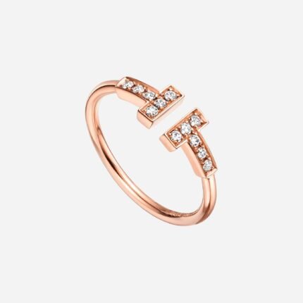 Pre-Owned Tiffany T Diamond Wire Ring in 18K Rose Gold with Round Brilliant Diamonds