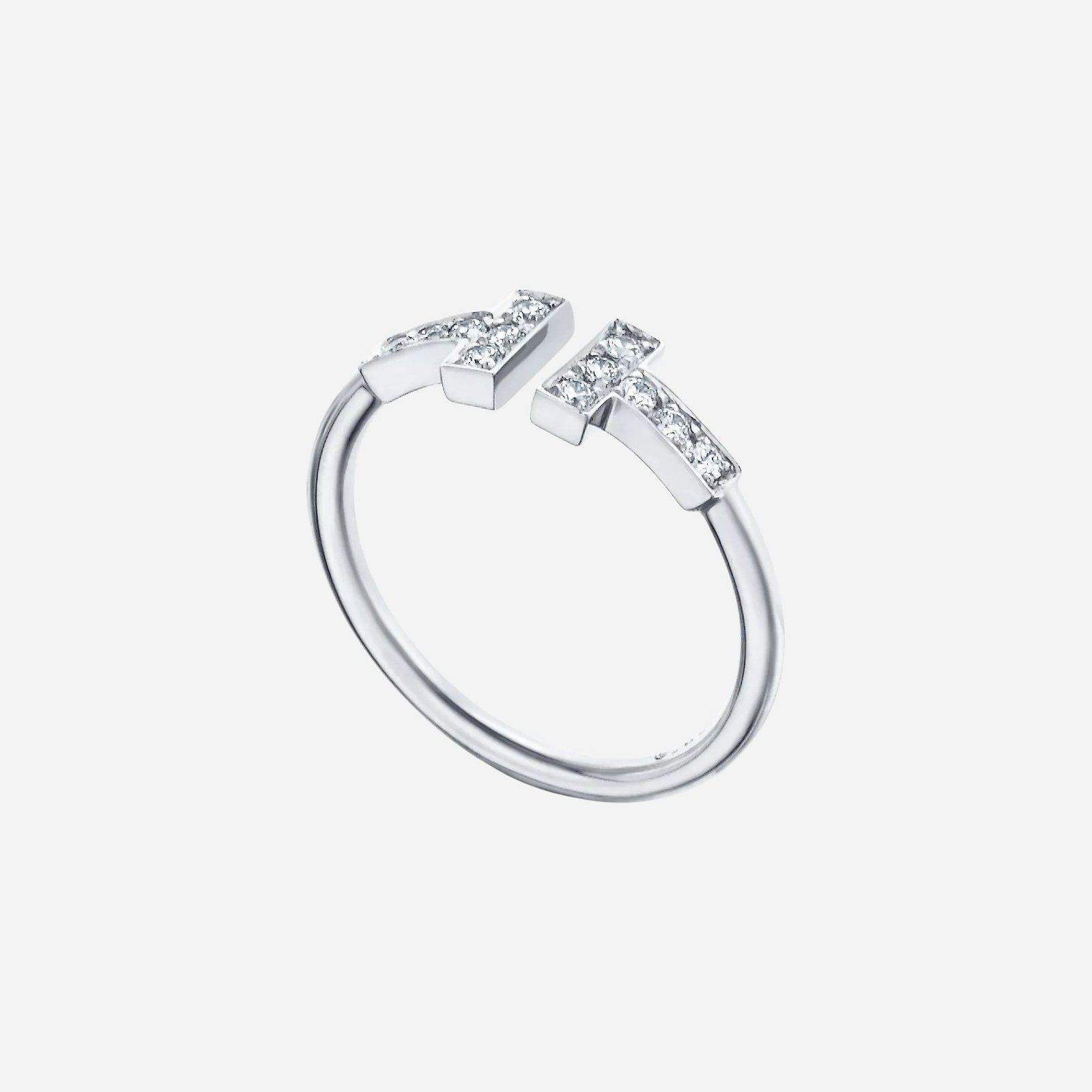 Pre-Owned Tiffany T Diamond Wire Ring in 18K White Gold with Round Brilliant Diamonds (2) Pre-Owned Tiffany T Diamond Wire Ring in 18K White Gold with Round Brilliant Diamonds