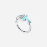Pre-Owned Tiffany T Diamond and Turquoise Wire Ring in 18K White Gold - Image 3